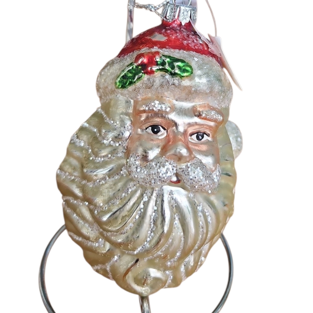 Vintage Dillards Trimmings Glass Santa Ornament
